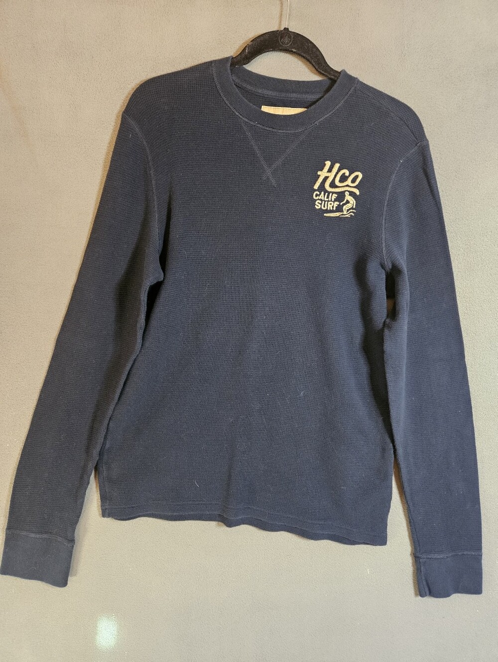 Hollister Shirt Mens XL Blue Waffle Knit Thermal Pullover California Surf Y2K